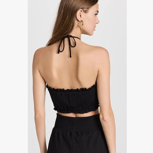 BB DAKOTA Women's Black Catch A Glance Smocked Ruffle Crop Top Size Medium NWT - Picture 8 of 9